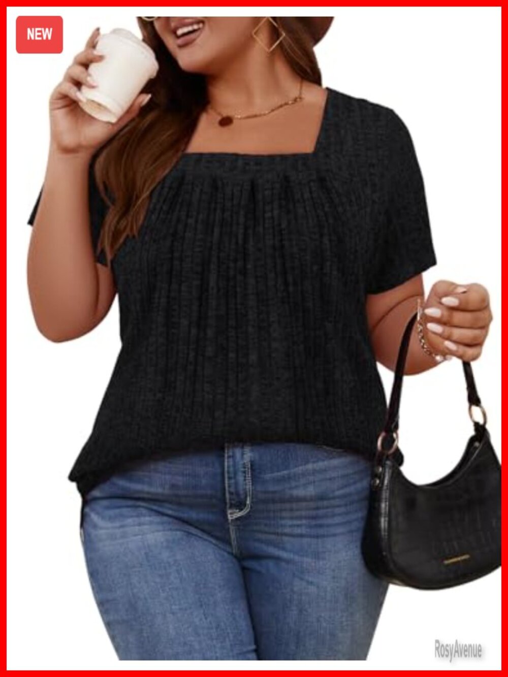 Plus Size Tunic Top Square Neck Short Sleeve Pleated Blouse